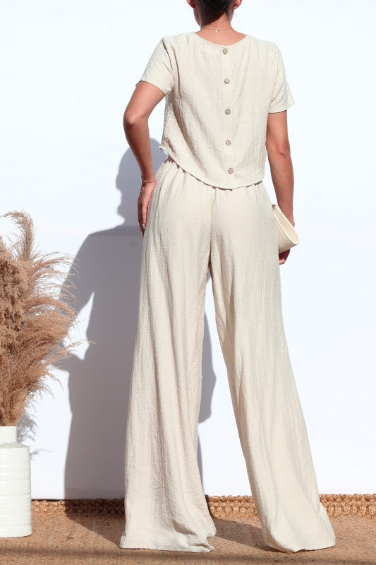 Loose Fit Linen Top And Pants Set