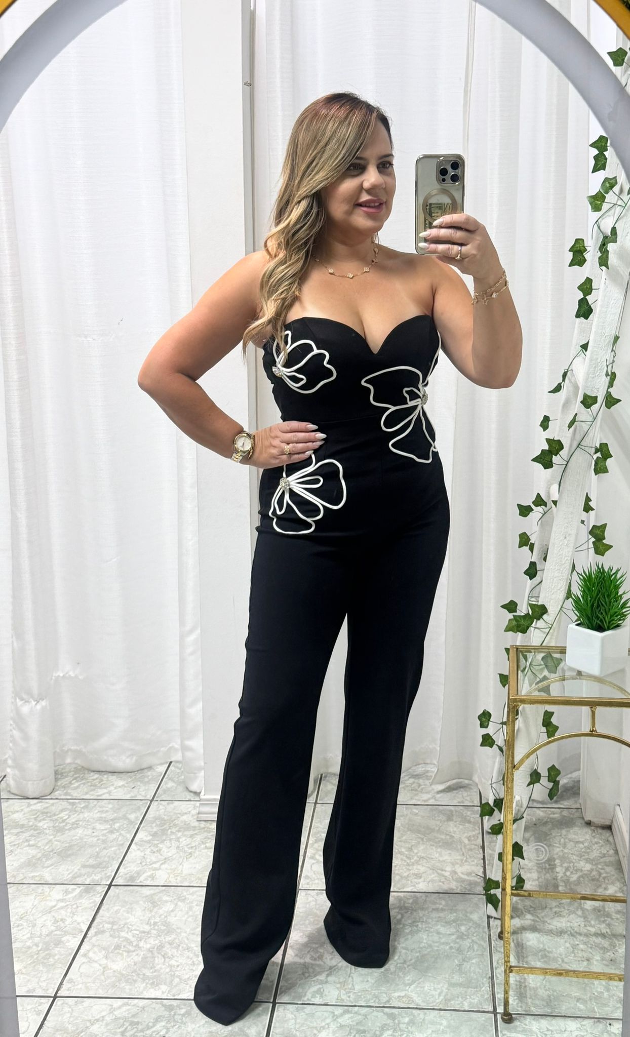 Strapless 3D Flowers Stripe Jumpsuit