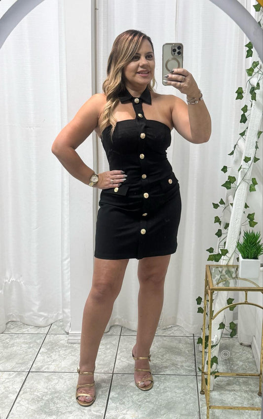 Halter Mini Dress With Button Details
