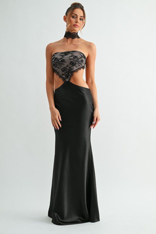 Lace Choker Cut out Satin Dress