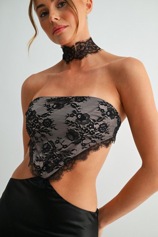 Lace Choker Cut out Satin Dress