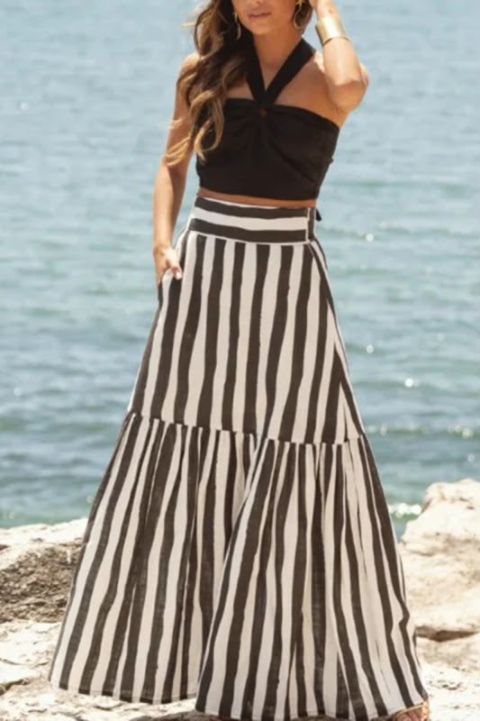 Striped Flowy Midi Skirt
