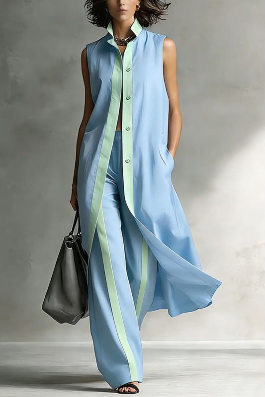 Sleeveless Contrast Trim Maxi Pant Set