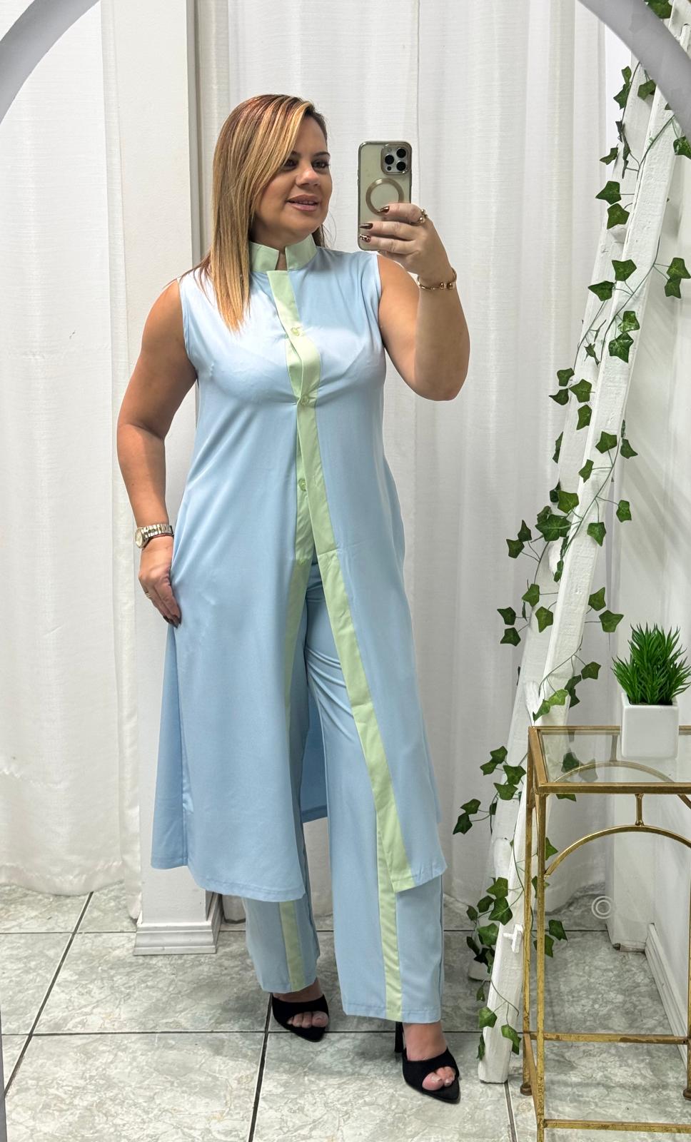 Sleeveless Contrast Trim Maxi Pant Set