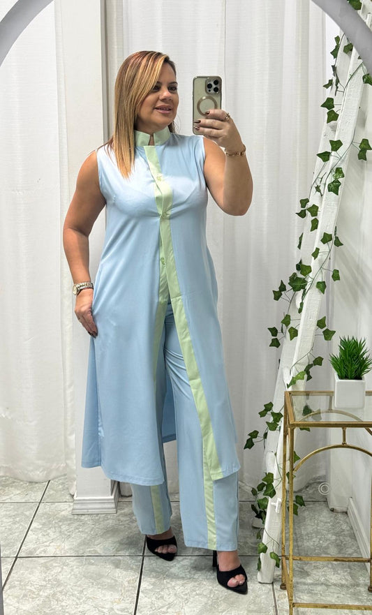 Sleeveless Contrast Trim Maxi Pant Set