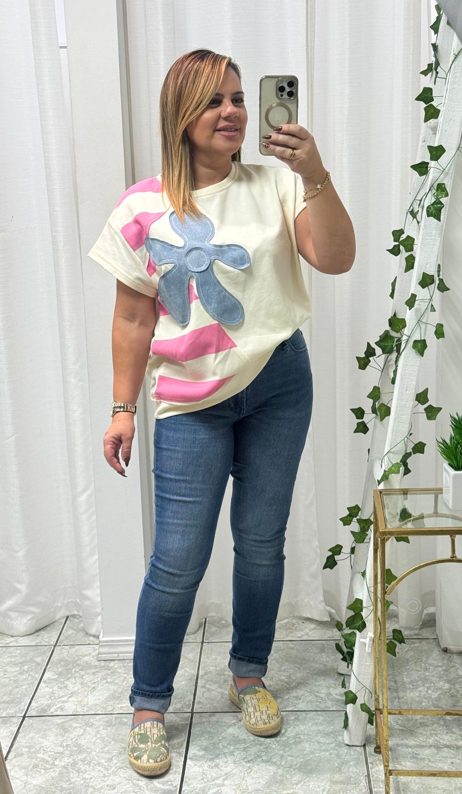 Stride and Patchwork Top with Denim Contrast