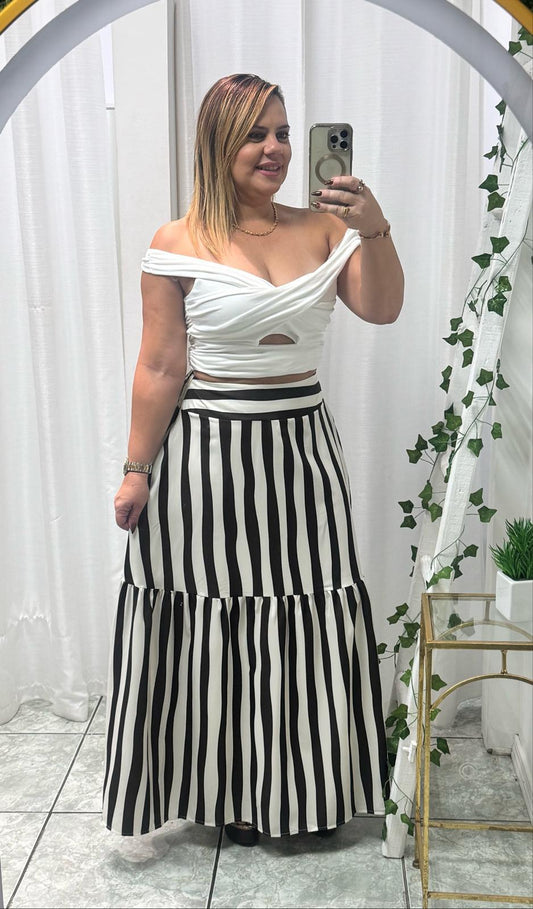 Striped Flowy Midi Skirt