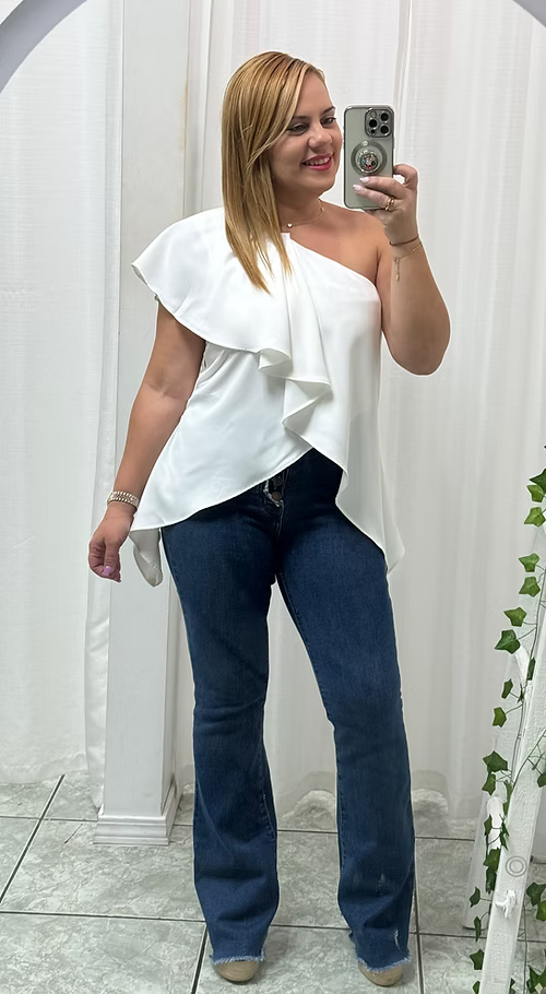 One Shoulder Ruffle Asymmetrical Top