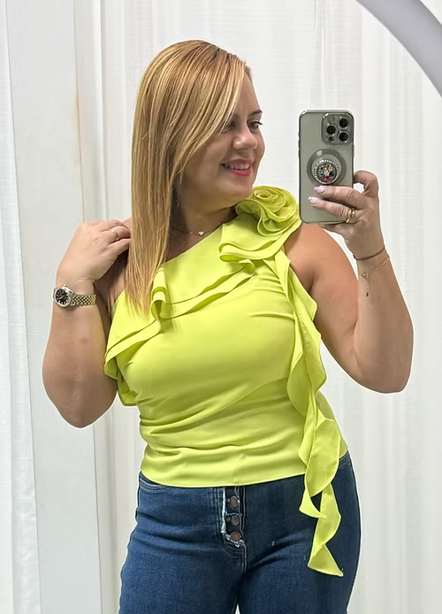 Lime One Shoulder Top