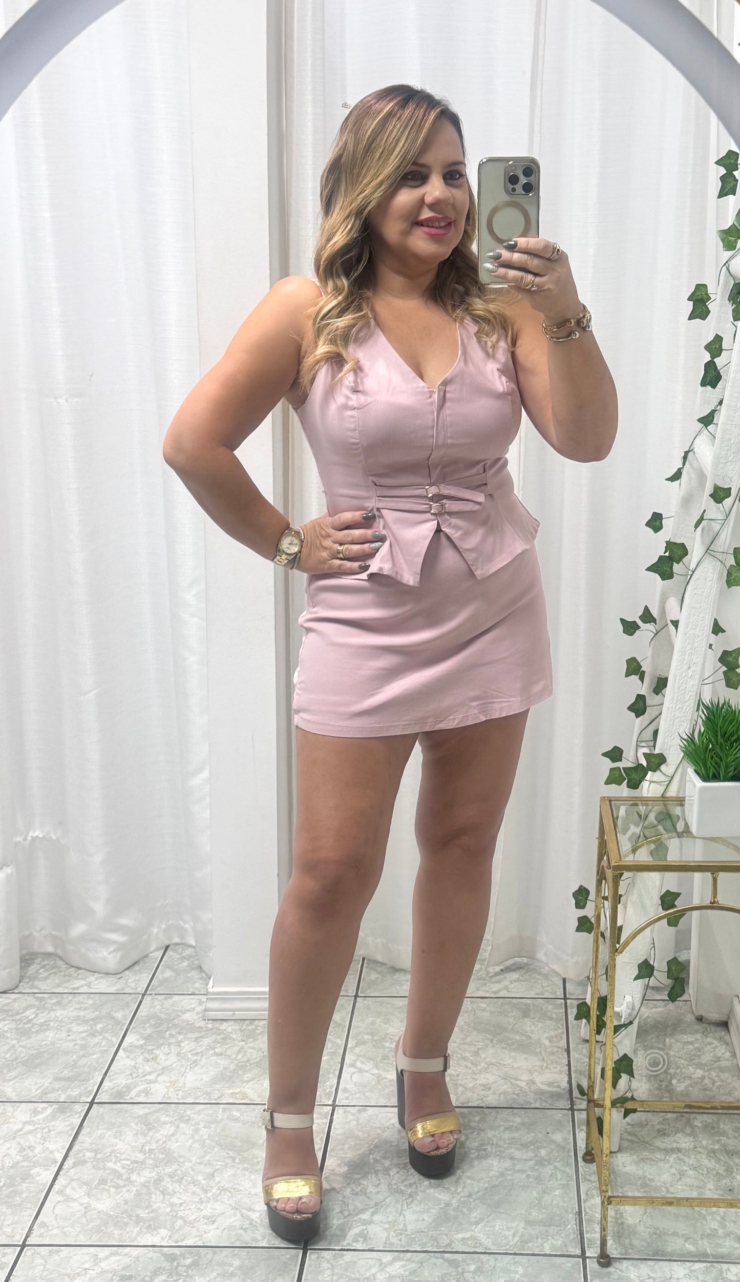 Double Belted Detail Top & Short Set