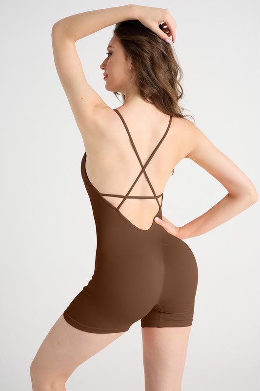 Seamless Crossover Back Romper with Padded Bra
