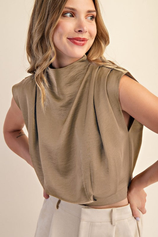 Hight Neck Back Zipper Top