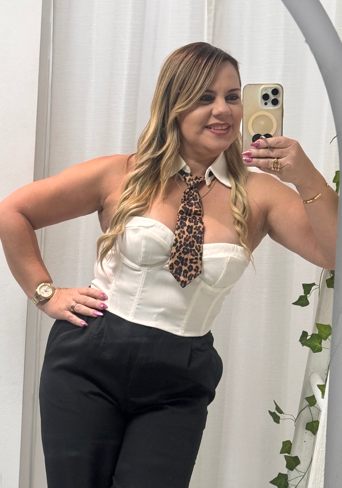 Bustier Top With Leopard Tie