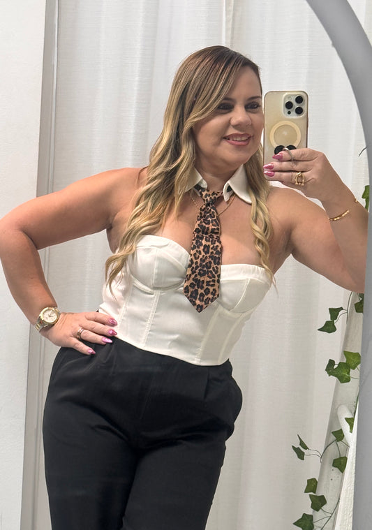 Bustier Top With Leopard Tie