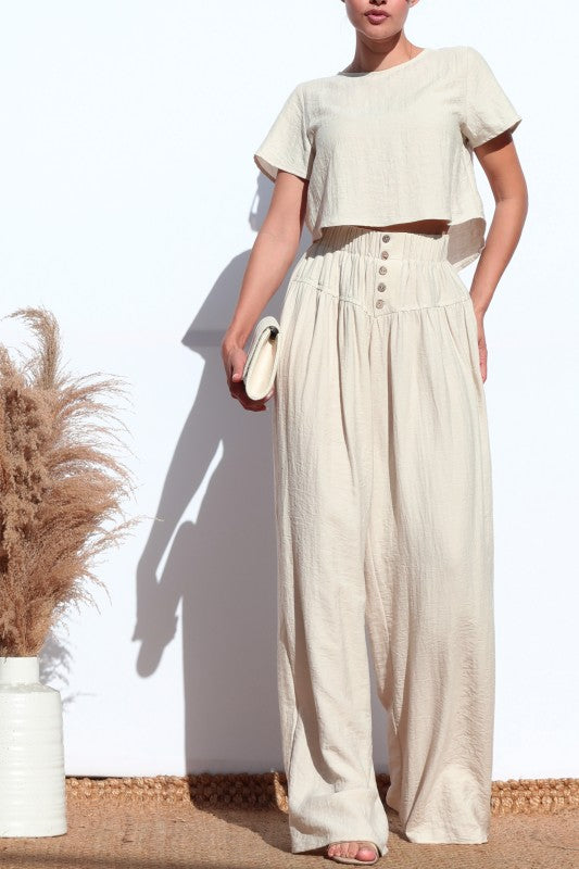 Loose Fit Linen Top And Pants Set