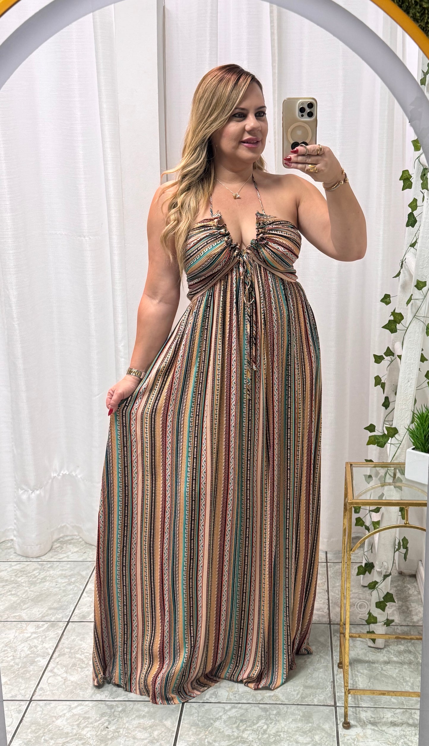 Printed V-Neck Maxi Dress
