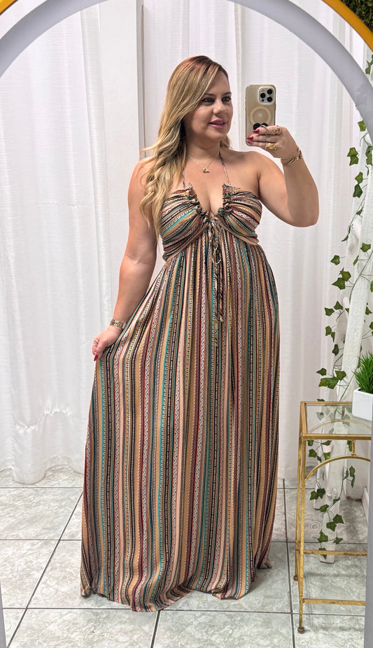 Printed V-Neck Maxi Dress