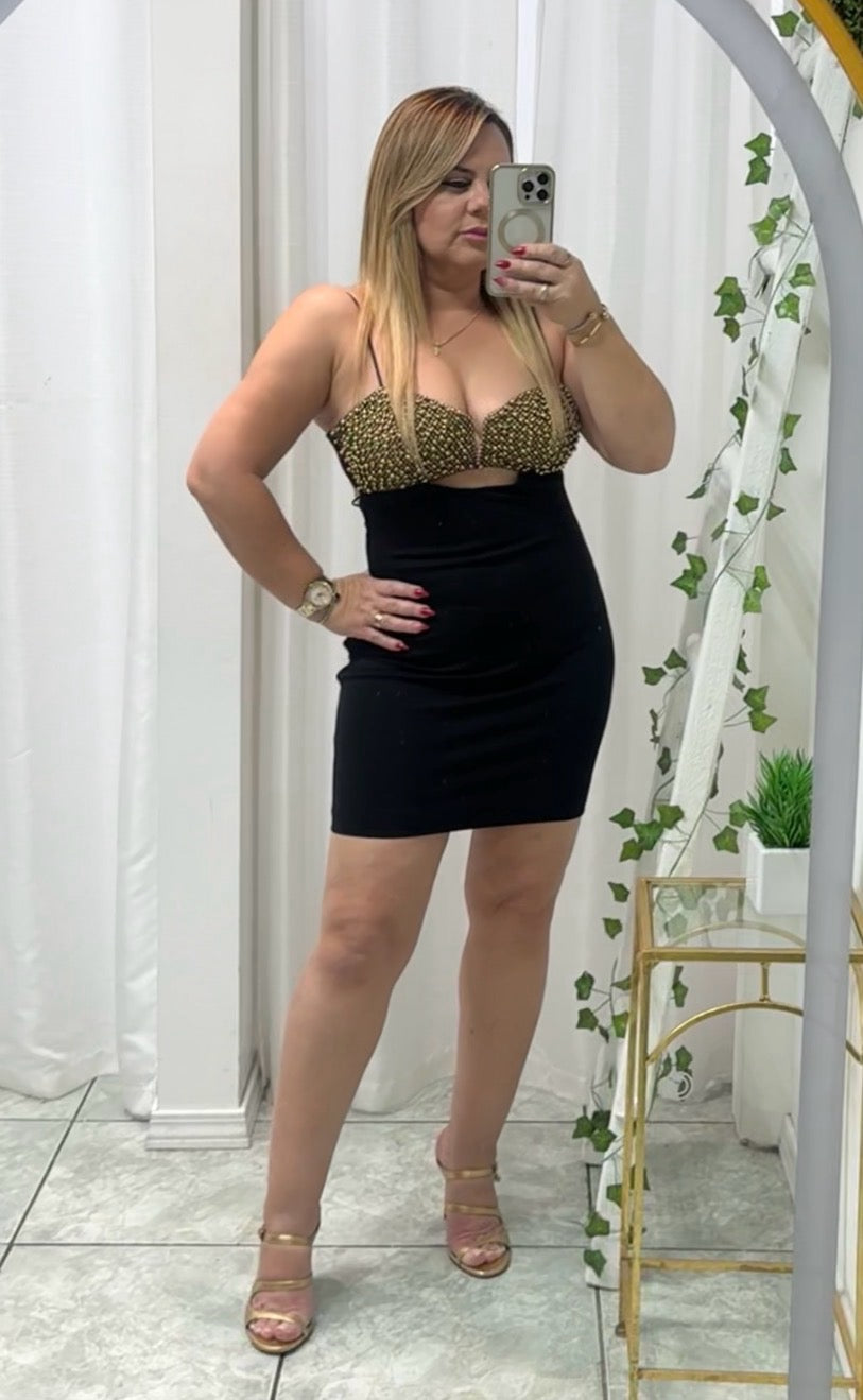 Gold Stud Cut Out Mini Dress