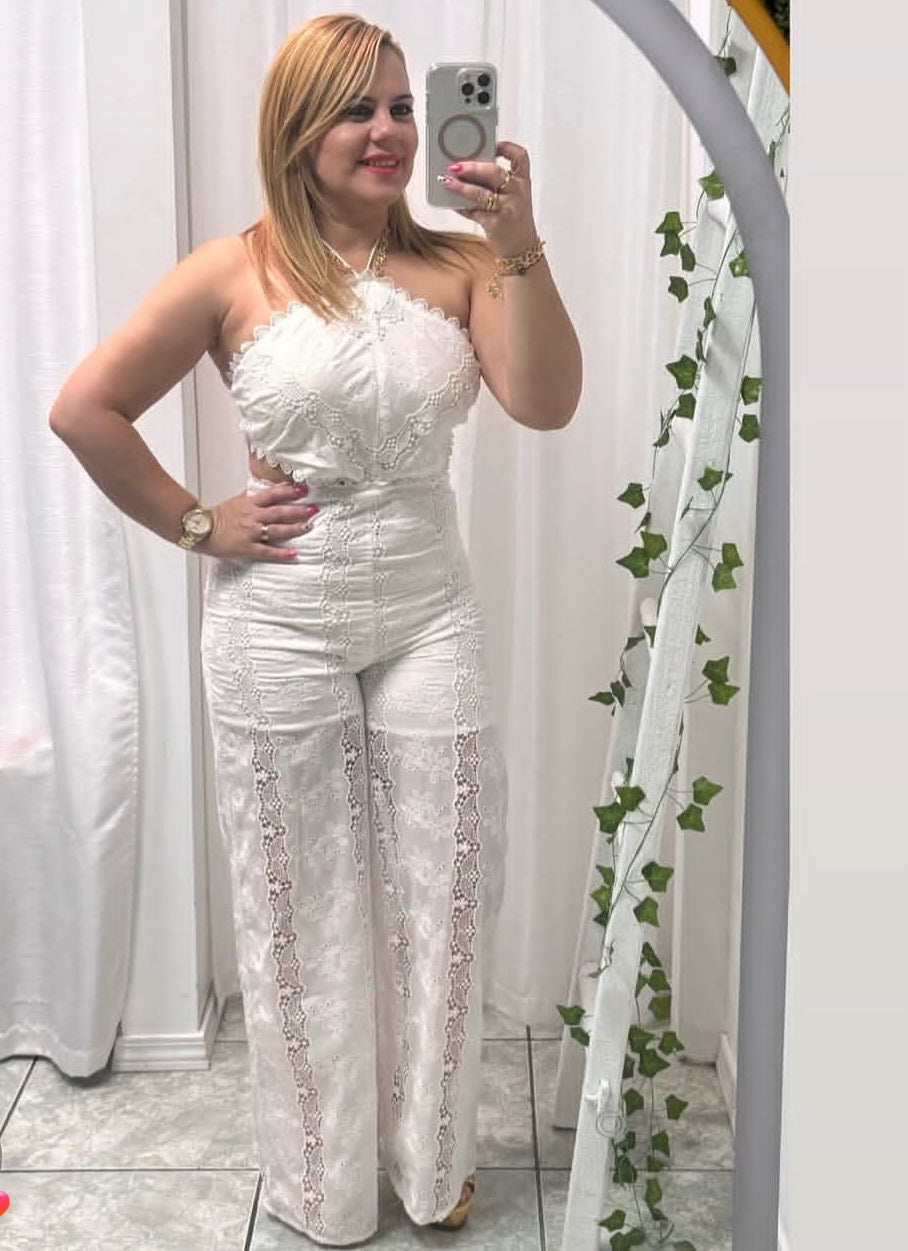 White Embroidery Jumpsuit