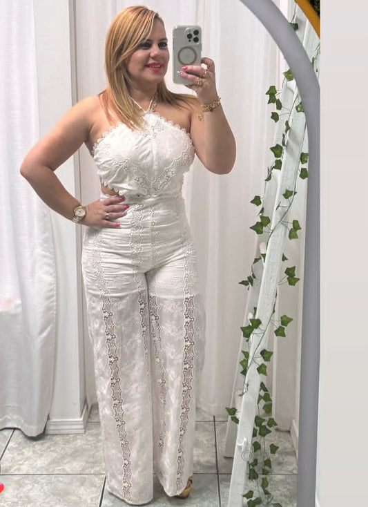 White Embroidery Jumpsuit